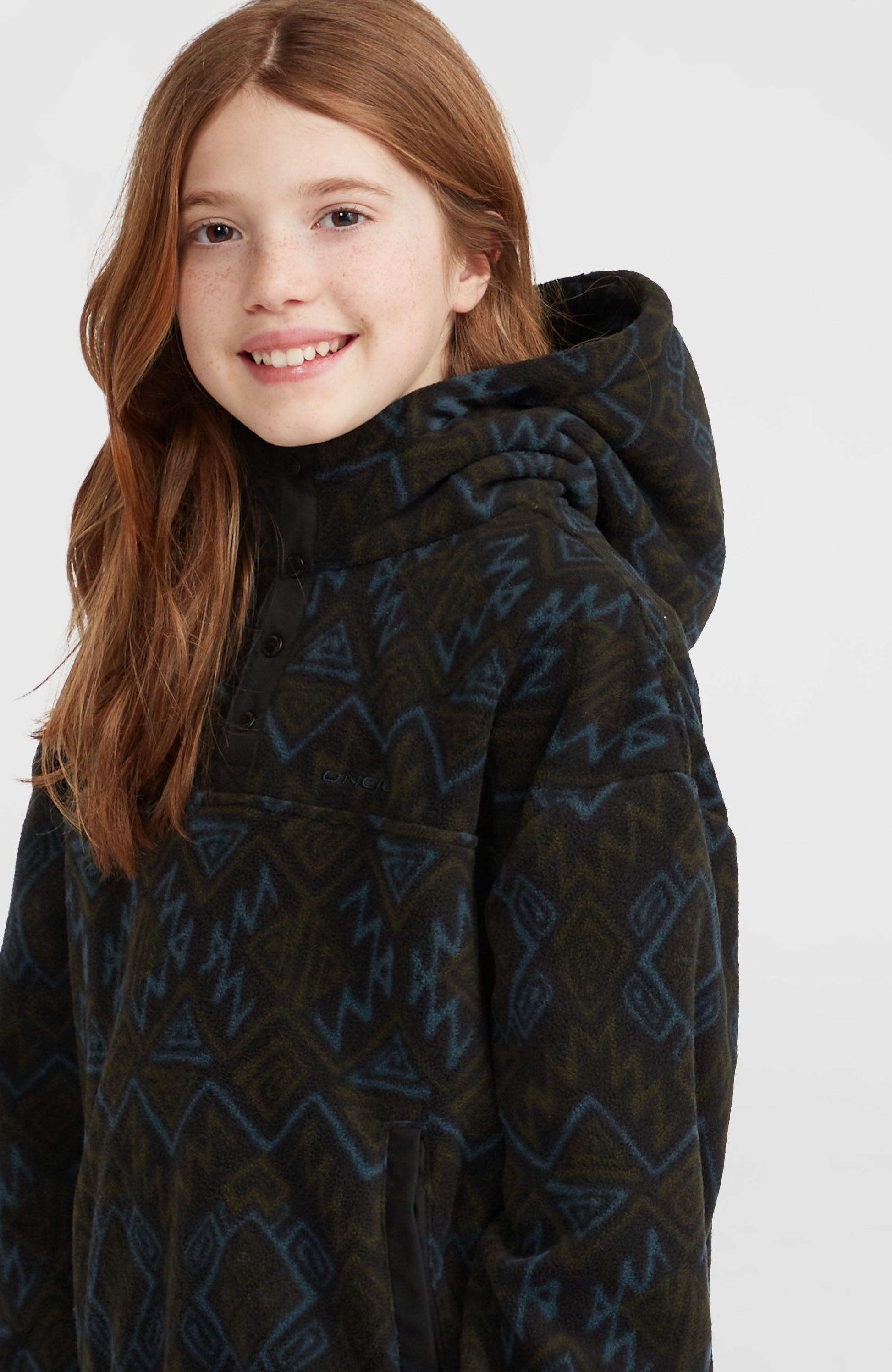 Superfleece Half-Zip Hoodie Kids Black Retro Ikat