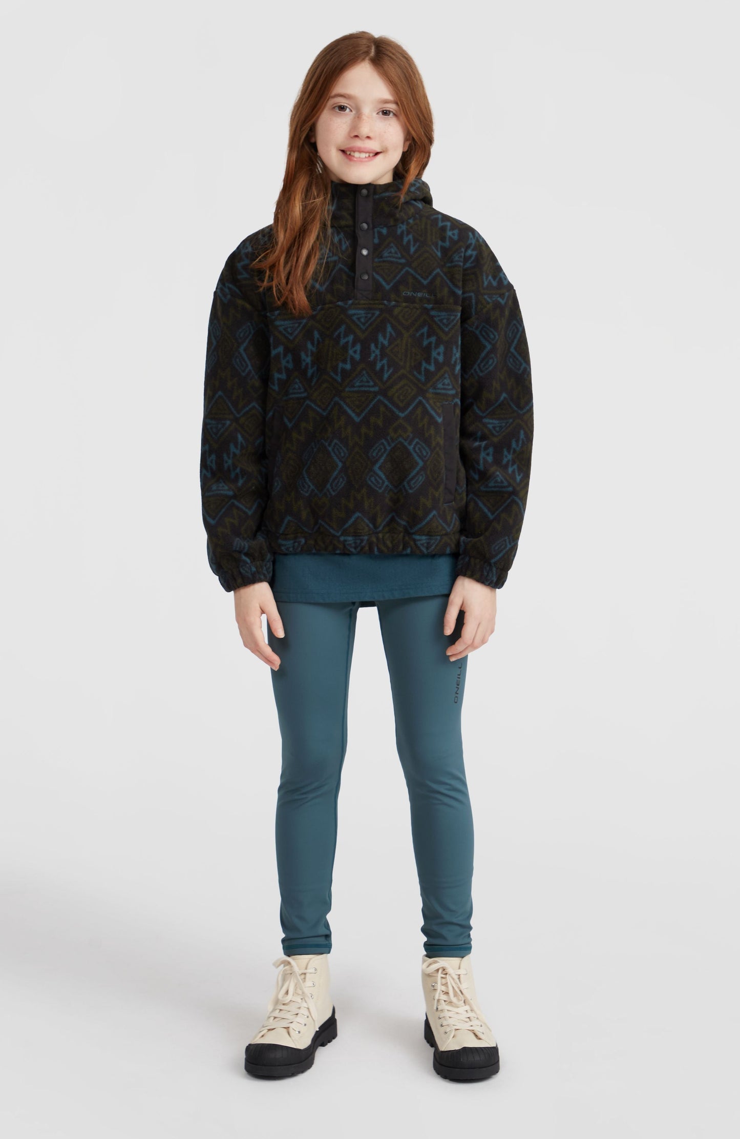 Superfleece Half-Zip Hoodie Kids Black Retro Ikat