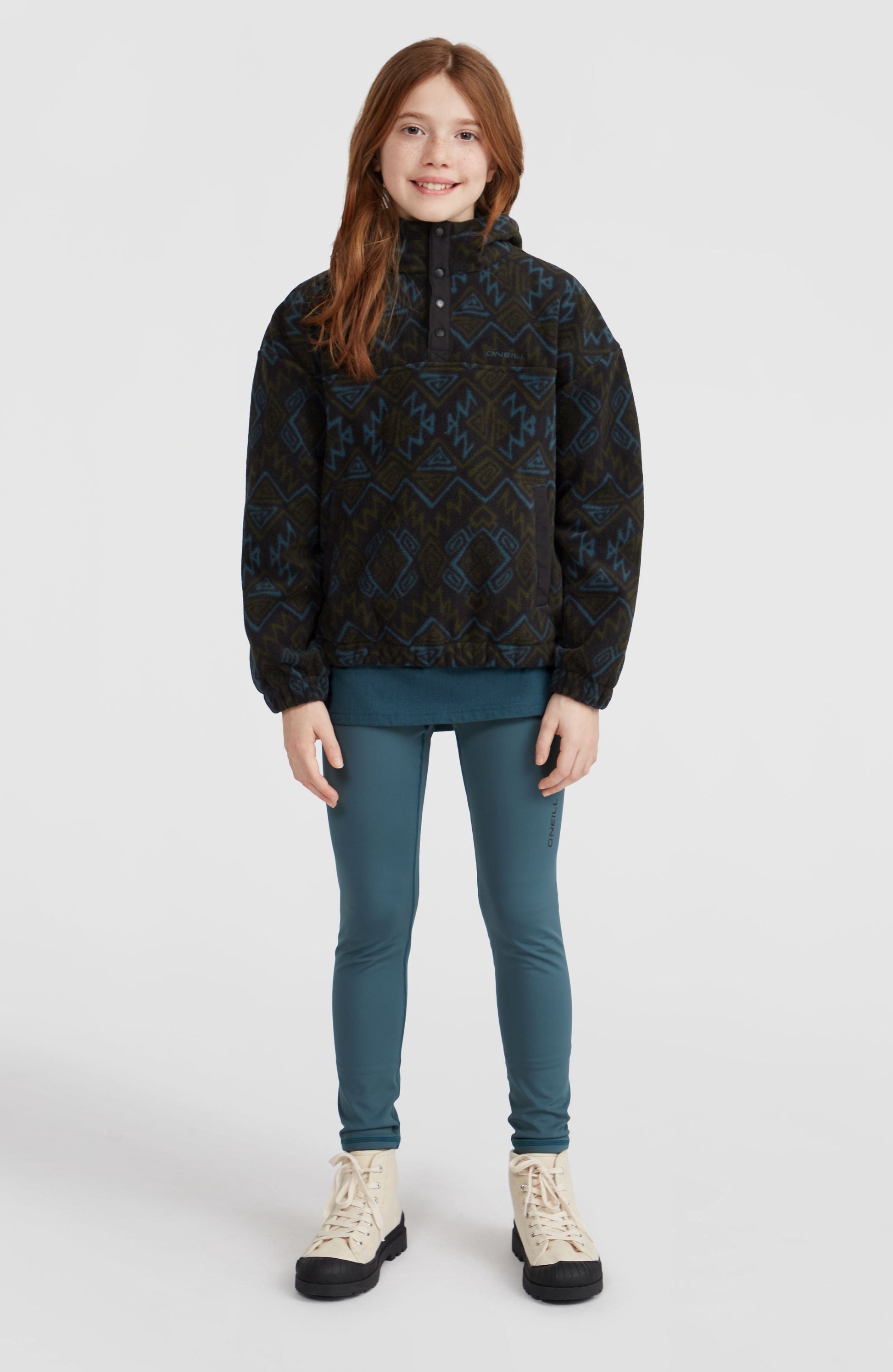 Superfleece Half-Zip Hoodie Kids Black Retro Ikat