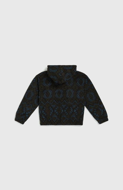 Superfleece Half-Zip Hoodie Kids Black Retro Ikat