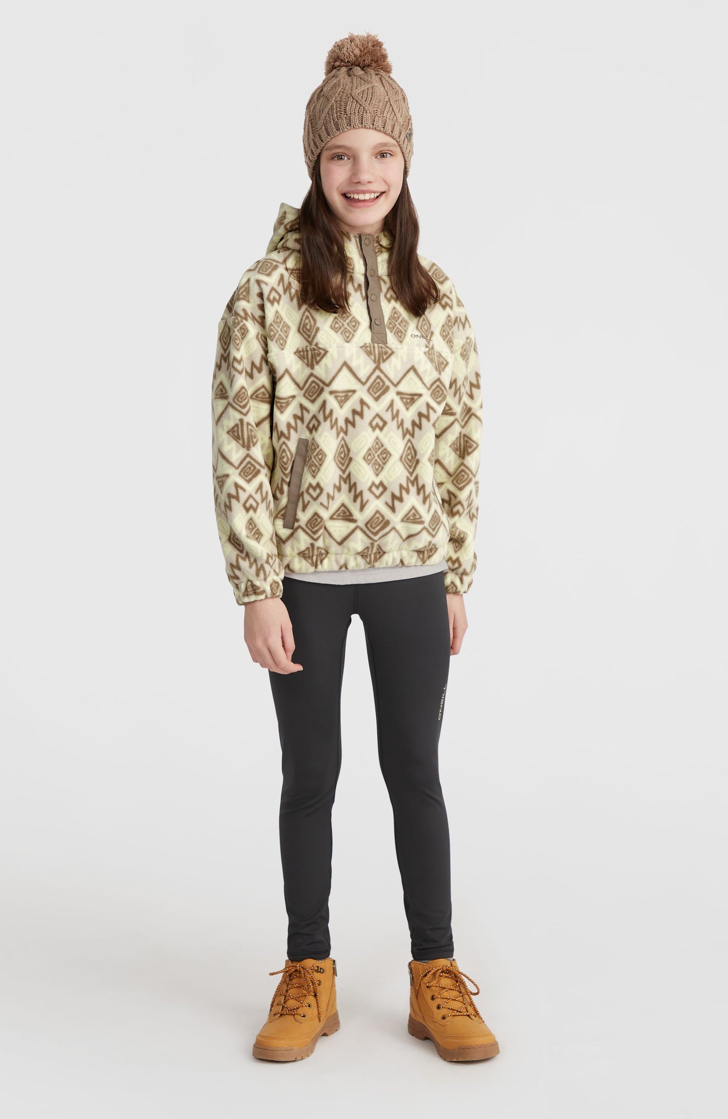 Superfleece Half-Zip Hoodie Kids Grey Retro Ikat